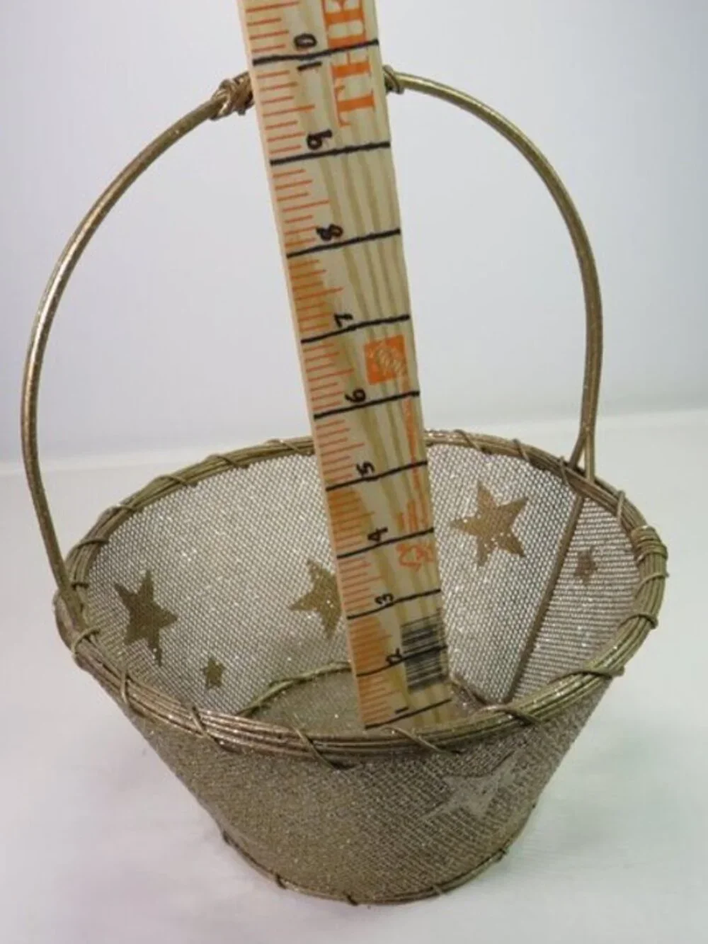 Champagne Gold Wire Mesh Star Basket Glitter Flower Girl Celestial Decor 10